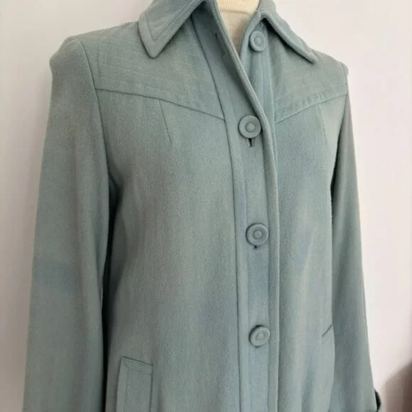 Vintage Teal Blue Wool Lined Dress Coat Cuffs - Picture 3 of 16